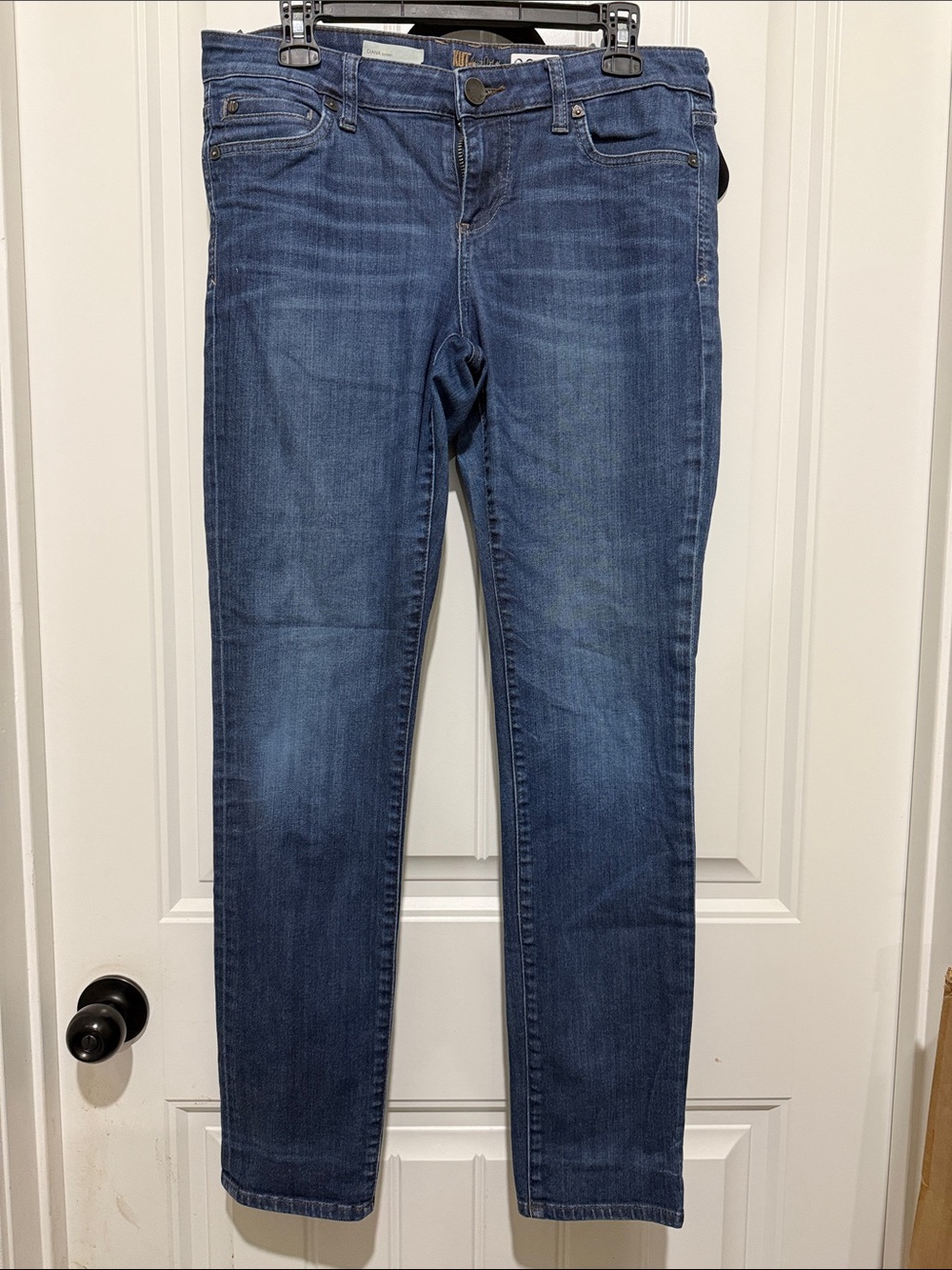 Kut from the Kloth Mid-Rise Skinny Jeans in Dark Blue Wash